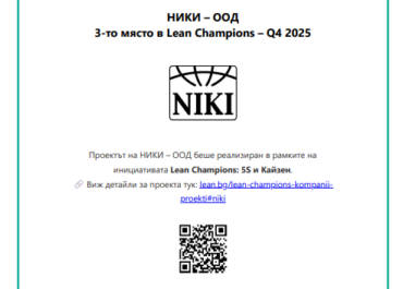Сертификат за 3-то място на НИКИ – ООД в Lean Champions Q4 2025